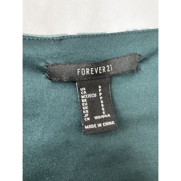 Coquette Babydoll Mini Dress Velvet Green Floral Mini Ruffles Forever 21 Small - Picture 6 of 8